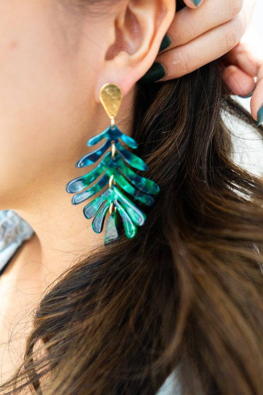 Palm Earrings - Dark Green