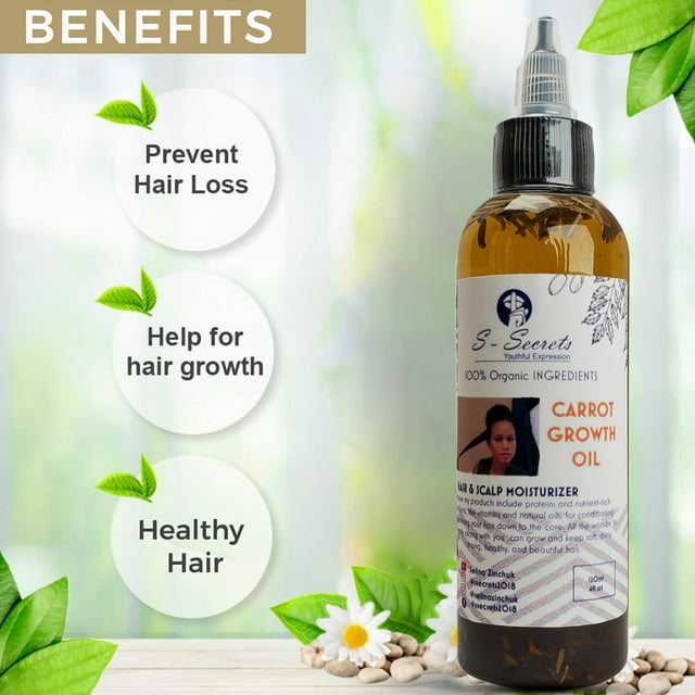Carrot Hair Growth Oil 2oz, Herbs, Biotin, Essential oils For All Hair